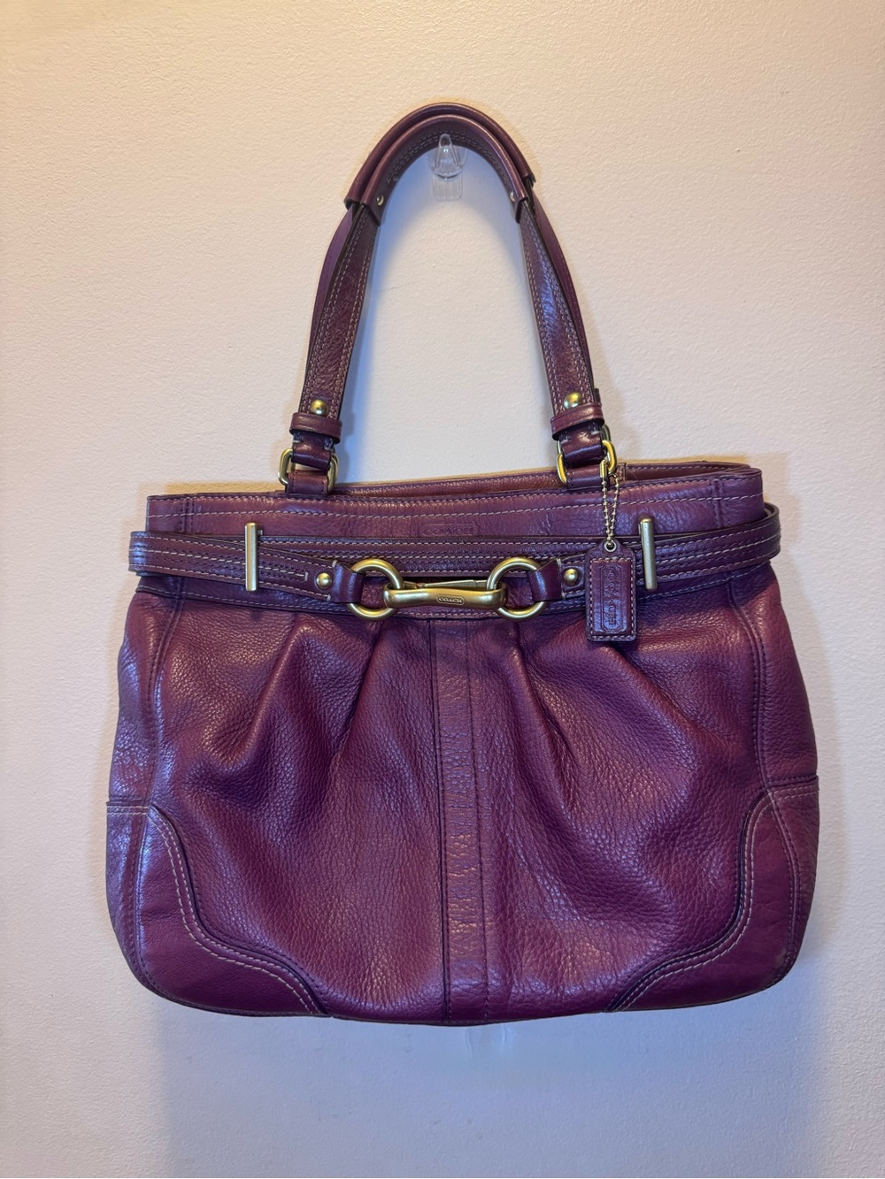 Coach Vintage Hamptons Pleated Leather Satchel Tote Bag – Plum/Burgundy
